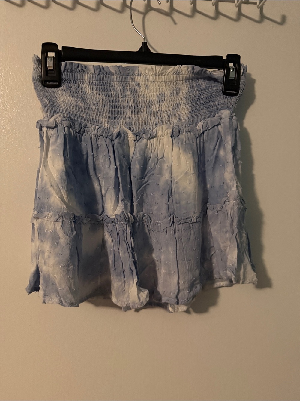Ocean Drive Pale Blue Tiered Smocked Mini Skirt